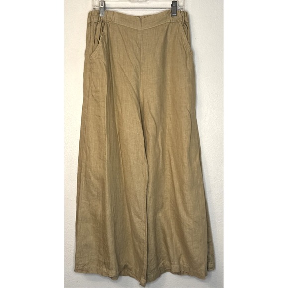 CP Shades Pants - CP Shades Wendy Pants Women's Small Tan Khaki Wide Leg Linen Elastic Waist Beach